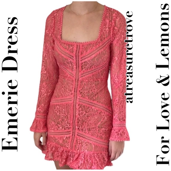 For Love & Lemons x Free People Emerie XS S M L Pink Allover Lace Cutout Mini - Picture 5 of 11